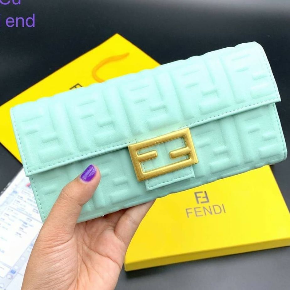 Fendi Baguette Premium Quality Pastel Green Continental Wallet