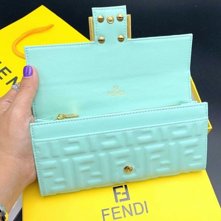Fendi Baguette Premium Quality Pastel Green Continental Wallet