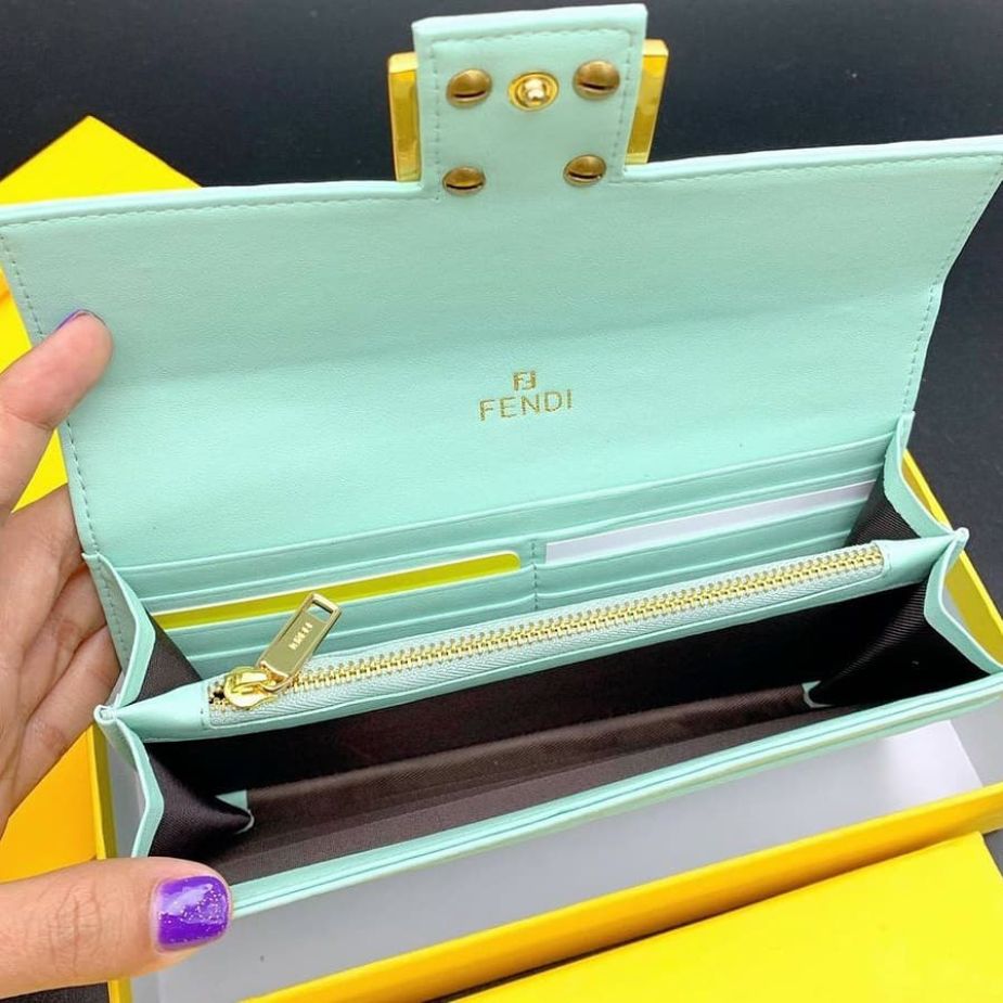 Fendi Baguette Premium Quality Pastel Green Continental Wallet
