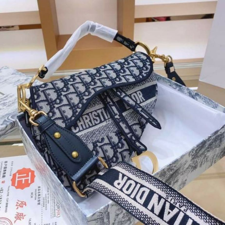 Dior Oblique Black Canvas Saddle Bag (With Box)