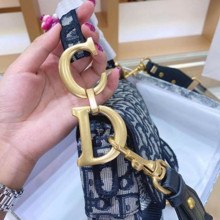 Dior Oblique Black Canvas Saddle Bag (With Box)