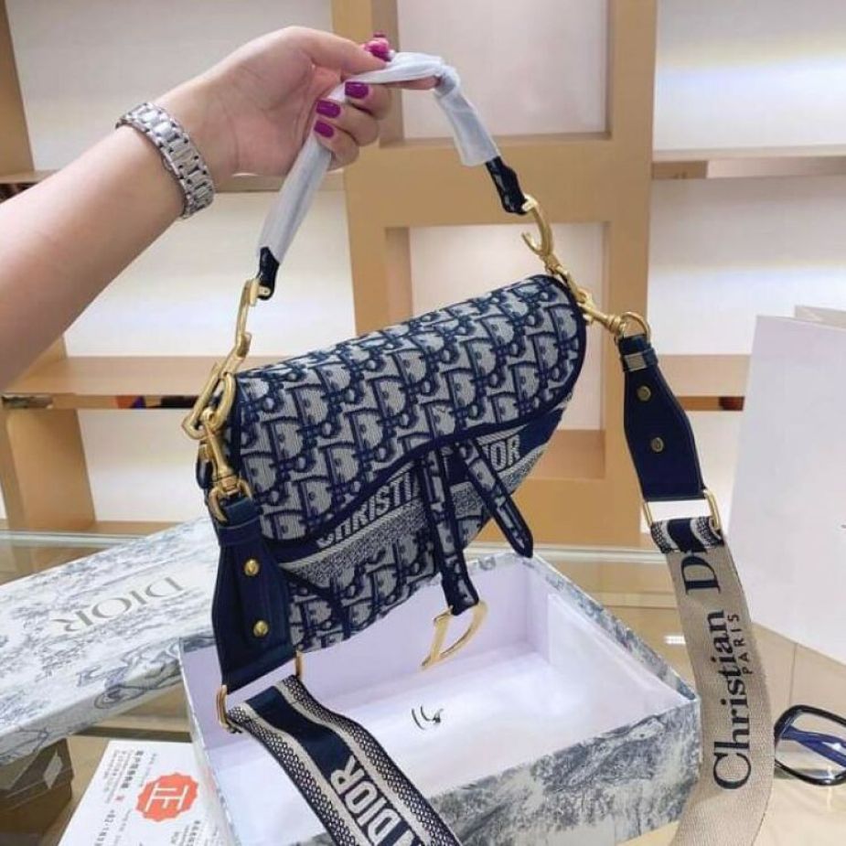 Dior Oblique Black Canvas Saddle Bag (With Box)