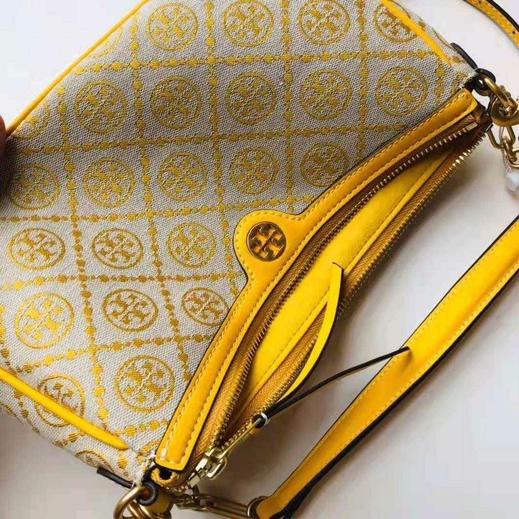 Tory Burch T Monogram Yellow Jacquard Sling Bag (With Box)