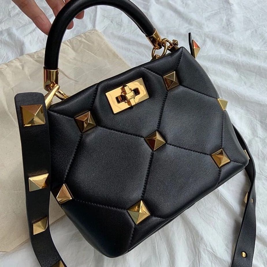 Valentino Small Black Roman Studded Handbag