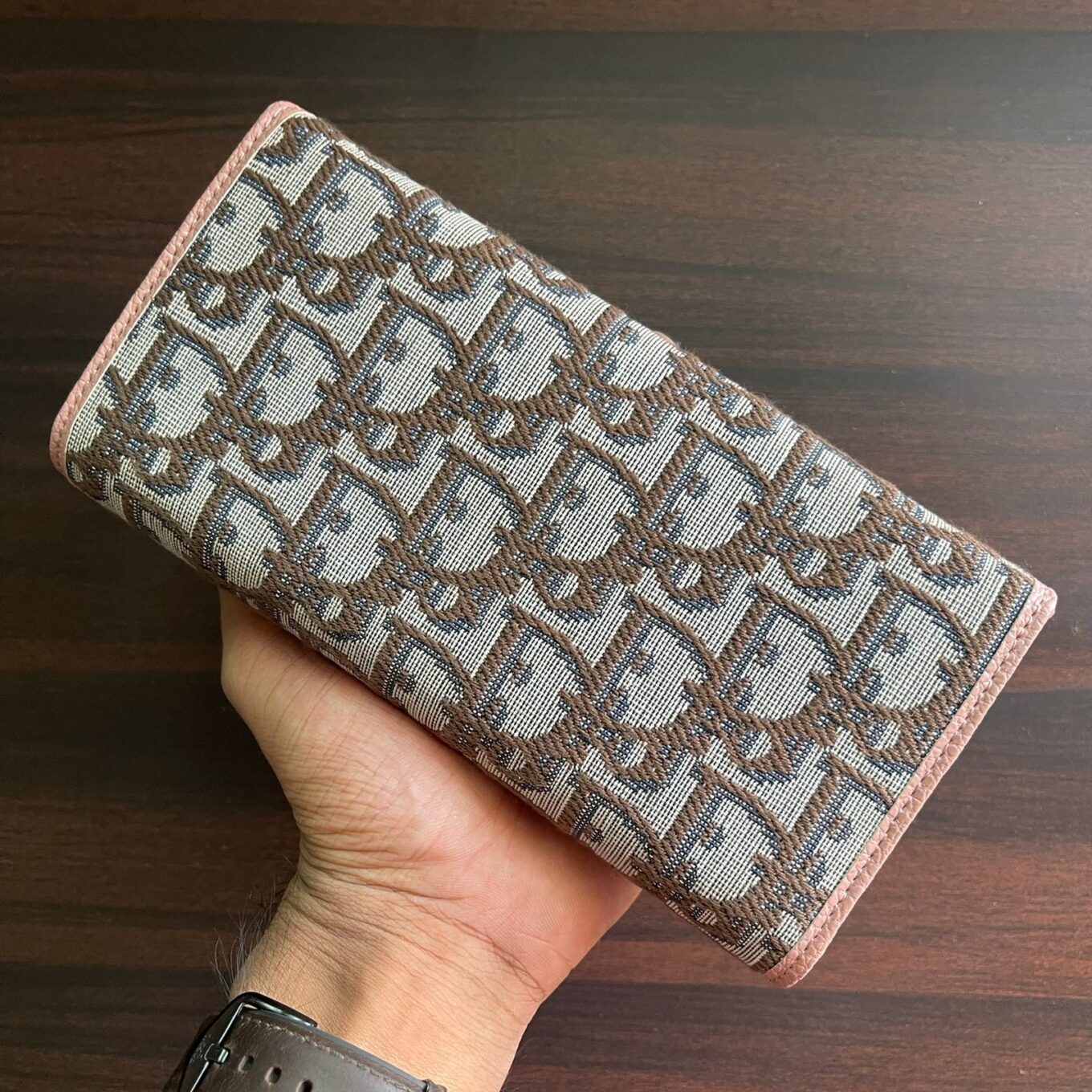 Dior CD Leather Embroidery Pink Premium Wallet