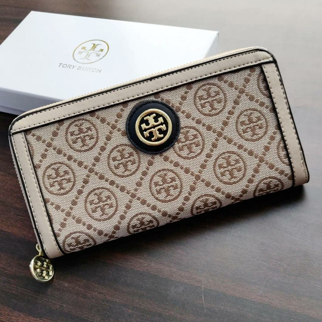 Tory Burch Jacquard Apricot Zipper Wallet