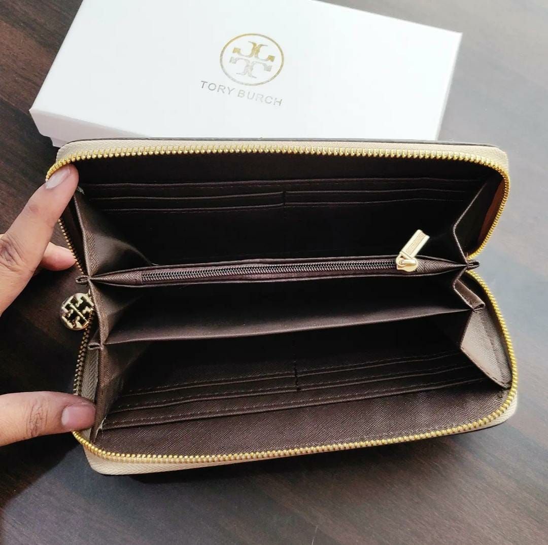 Tory Burch Jacquard Apricot Zipper Wallet