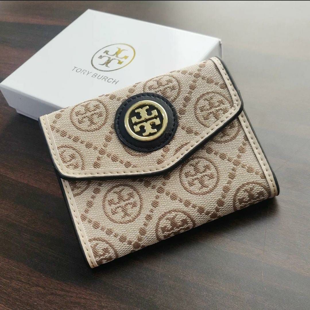 Tory Burch T Monogram Jacquard Three Fold Apricot Small Wallet