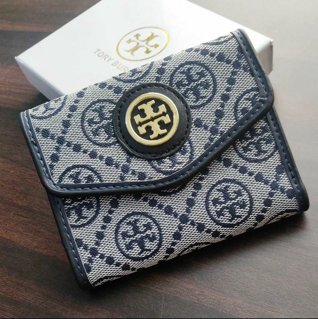 Tory Burch T Monogram Jacquard Three Fold Blue Small Wallet