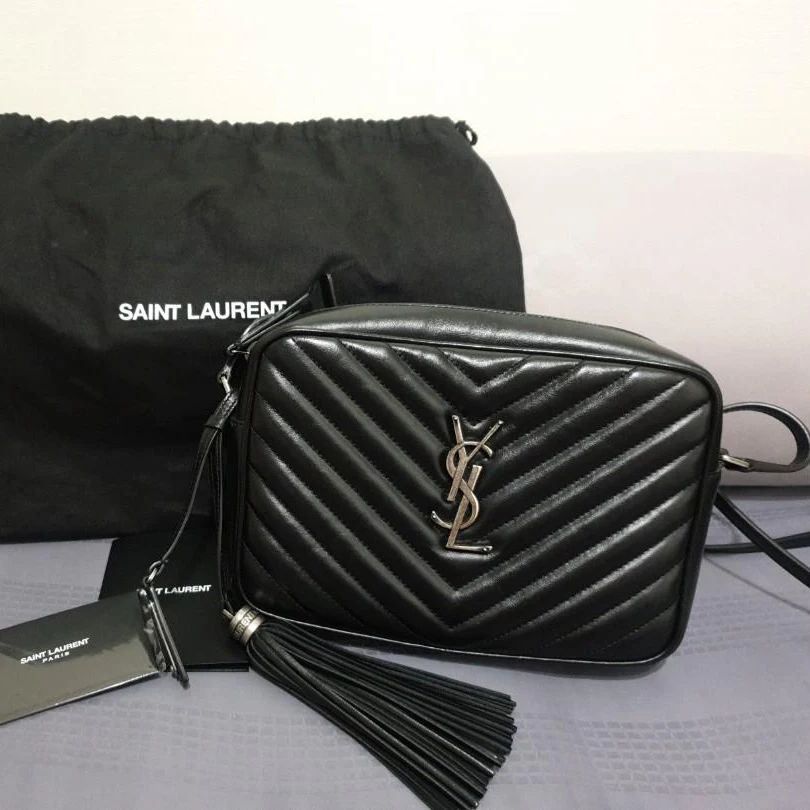 Ysl Lou Black Silver Camera Sling Bag