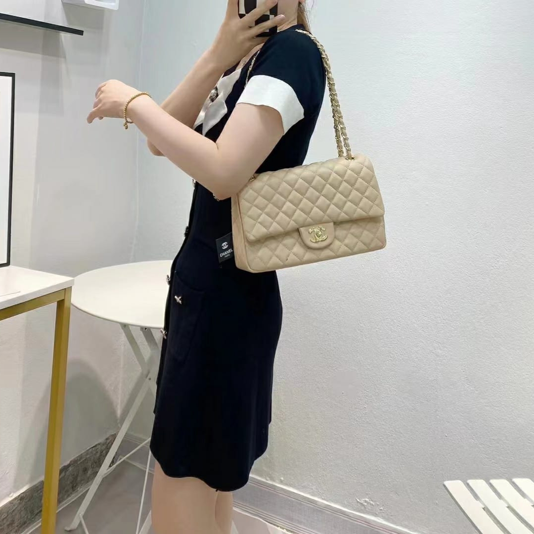 Chanel Jumbo Apricot Colour Sling Bag (With Box)