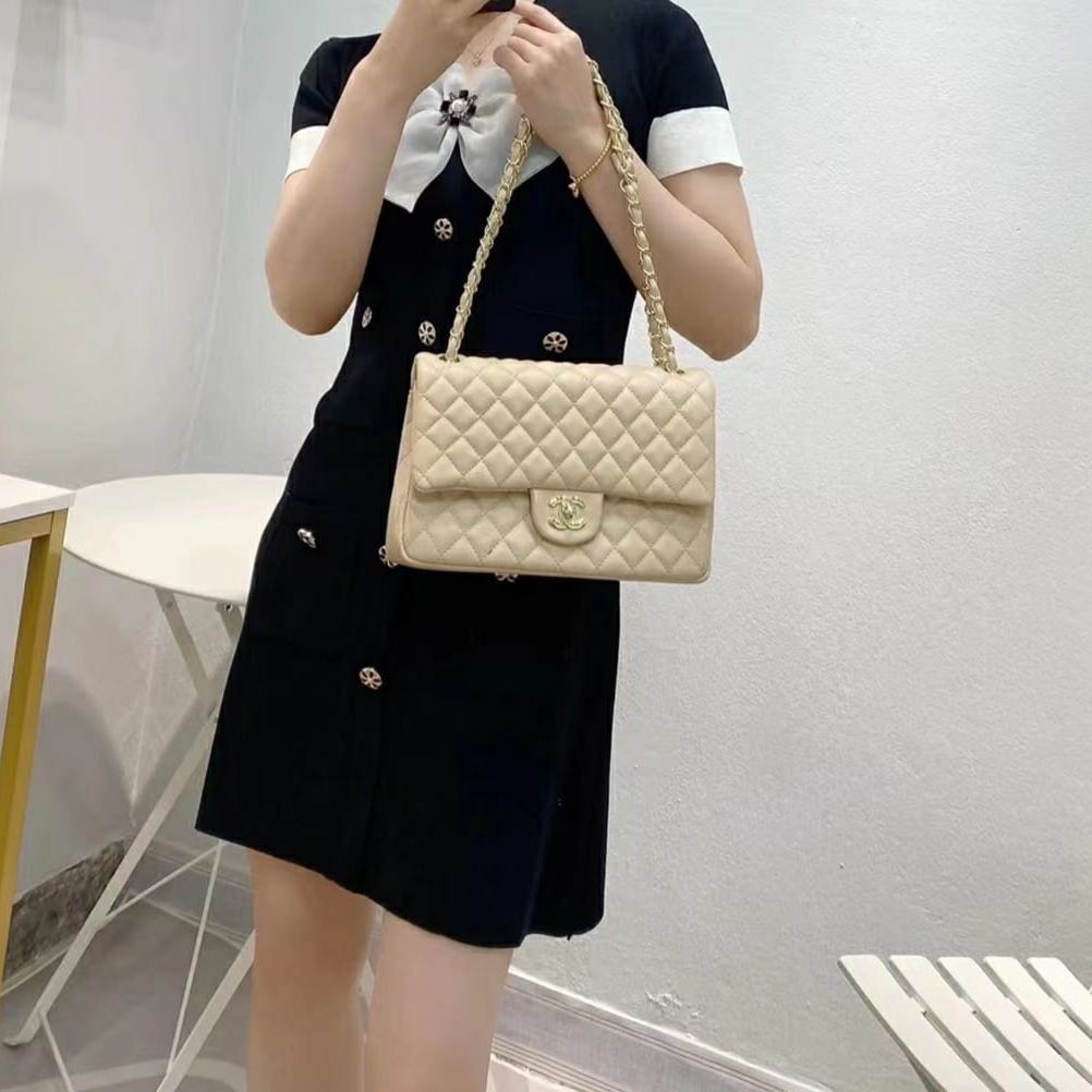 Chanel Jumbo Apricot Colour Sling Bag (With Box)