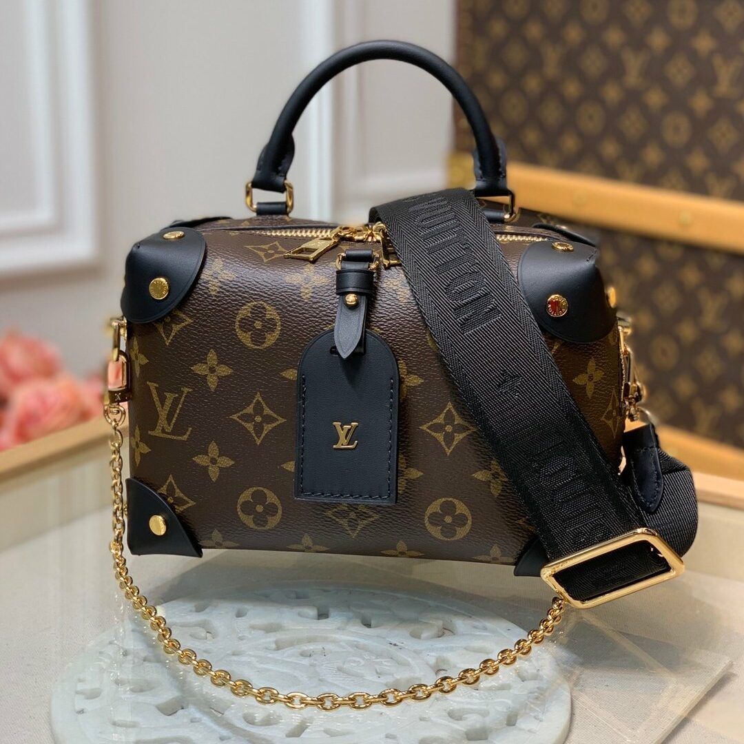 Louis Vuitton Coffee Black Petite Malle Souple Bag (With Box)