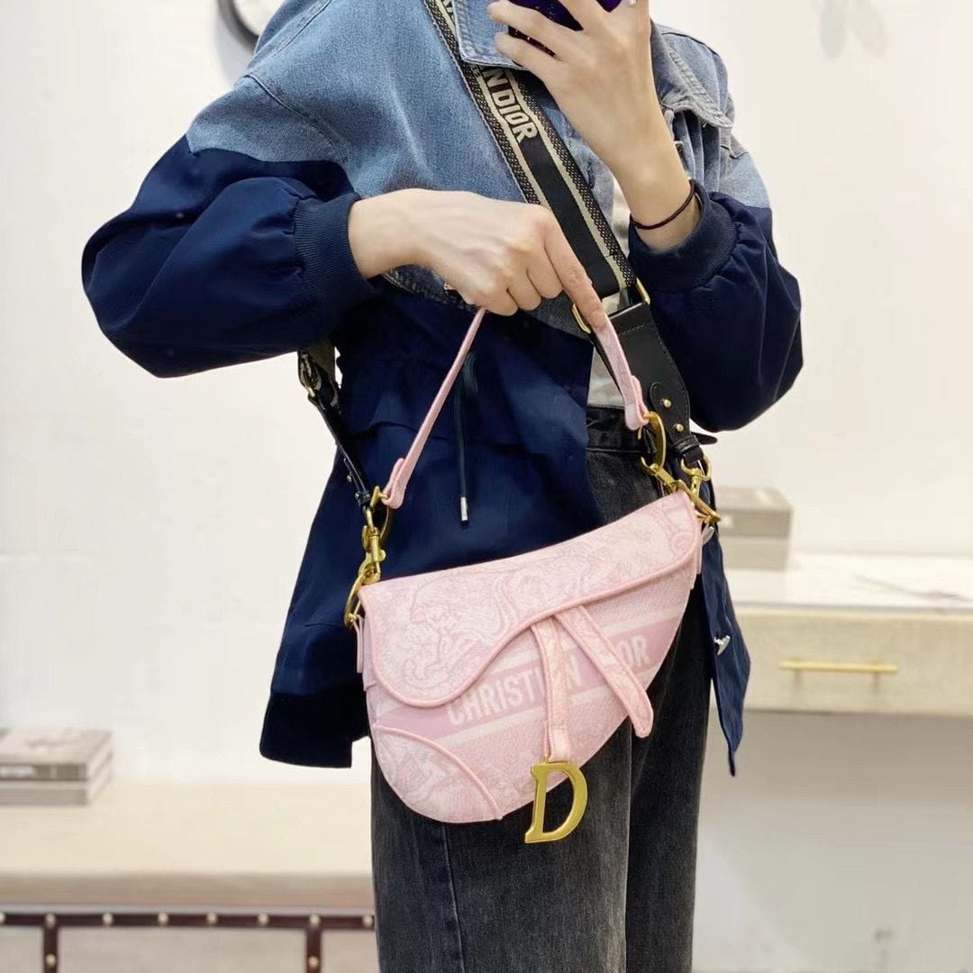 Dior Pink Tiger Canvas Saddle Bag
