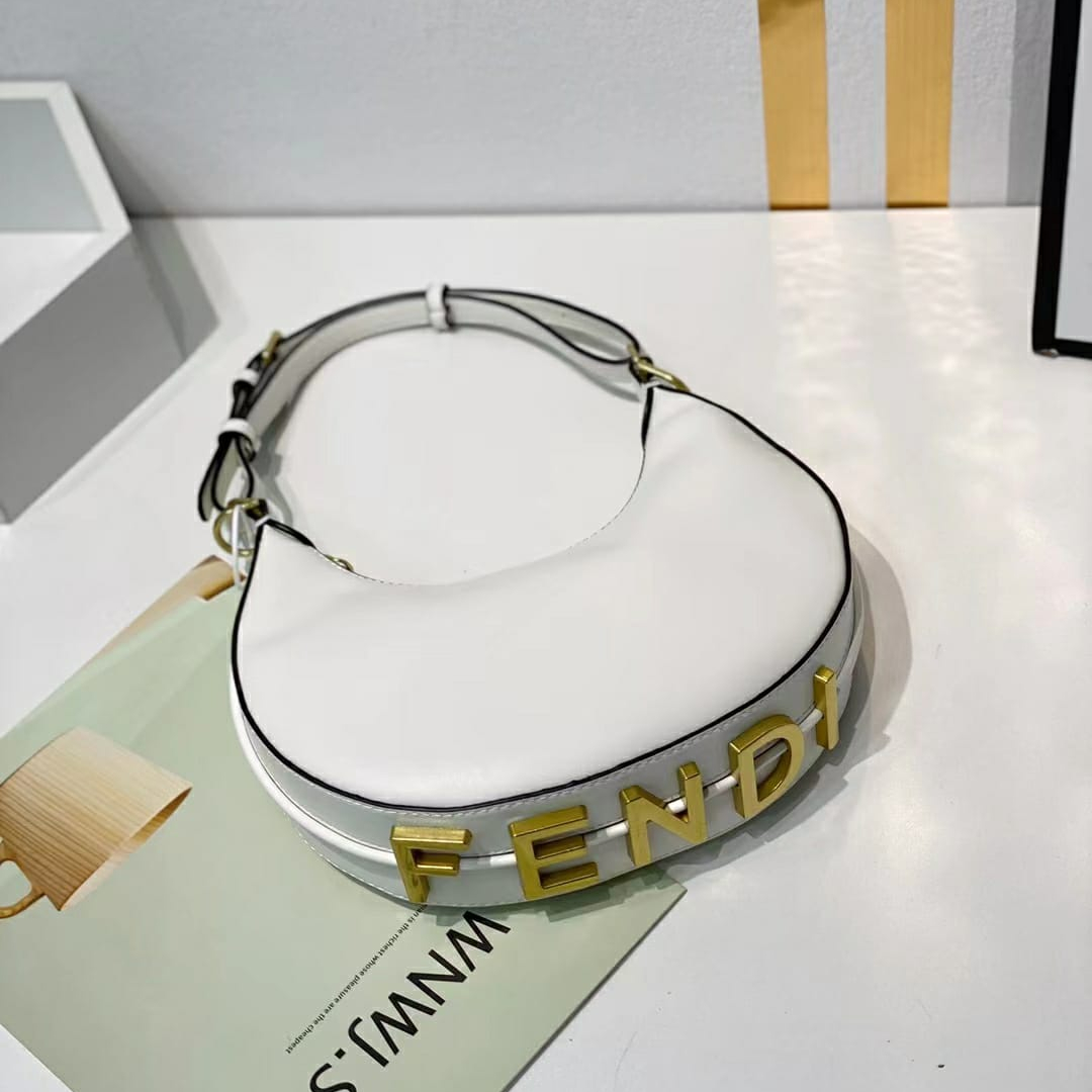 Fendi Fendigraphy Medium White Shoulder Bag (With Box)