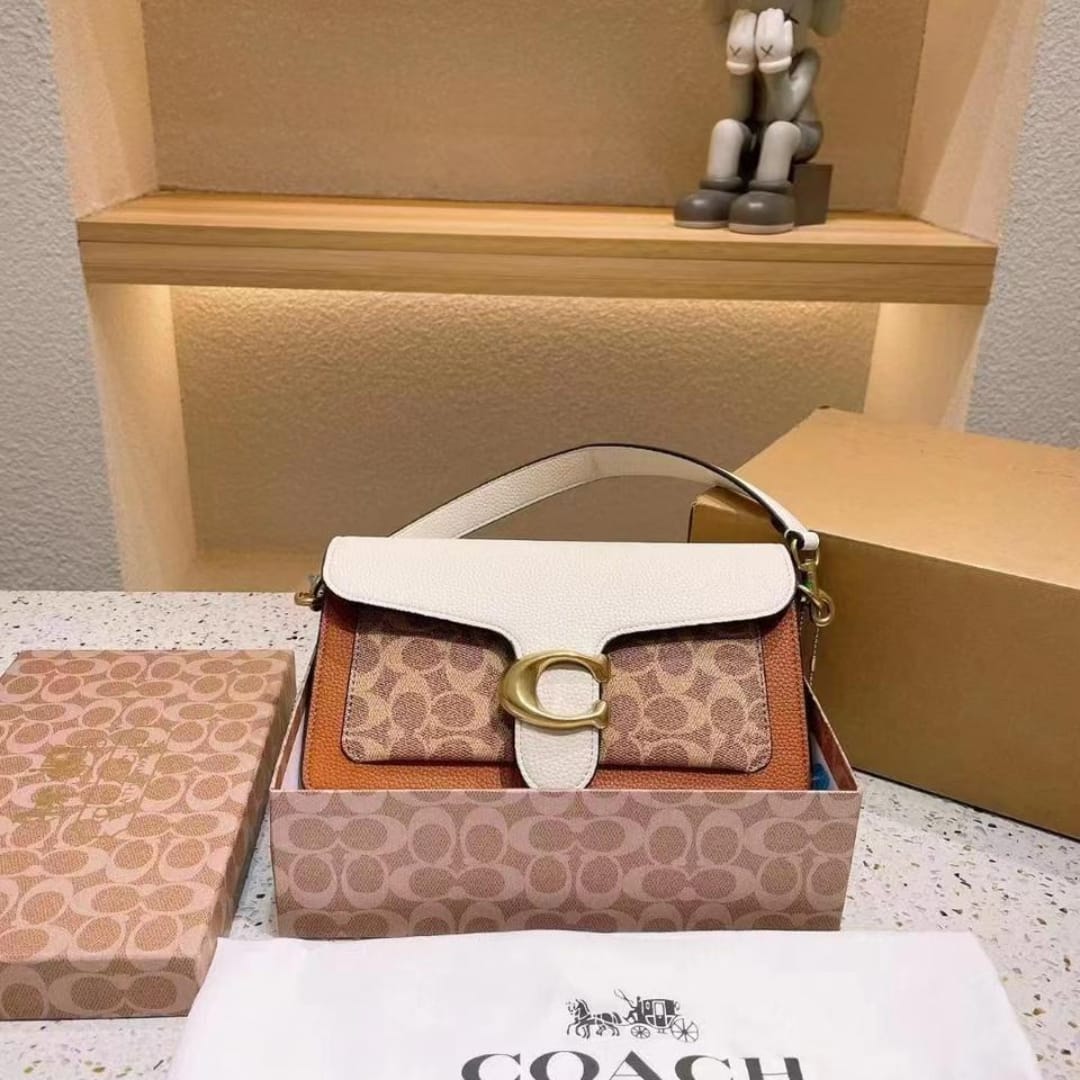 Coach Plaque Apricot White Shoulder Bag (With Box)