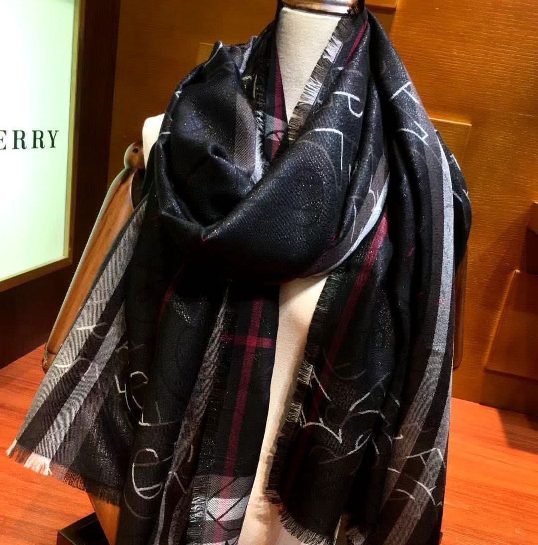 Burberry TB Black Semi Woollen Stole