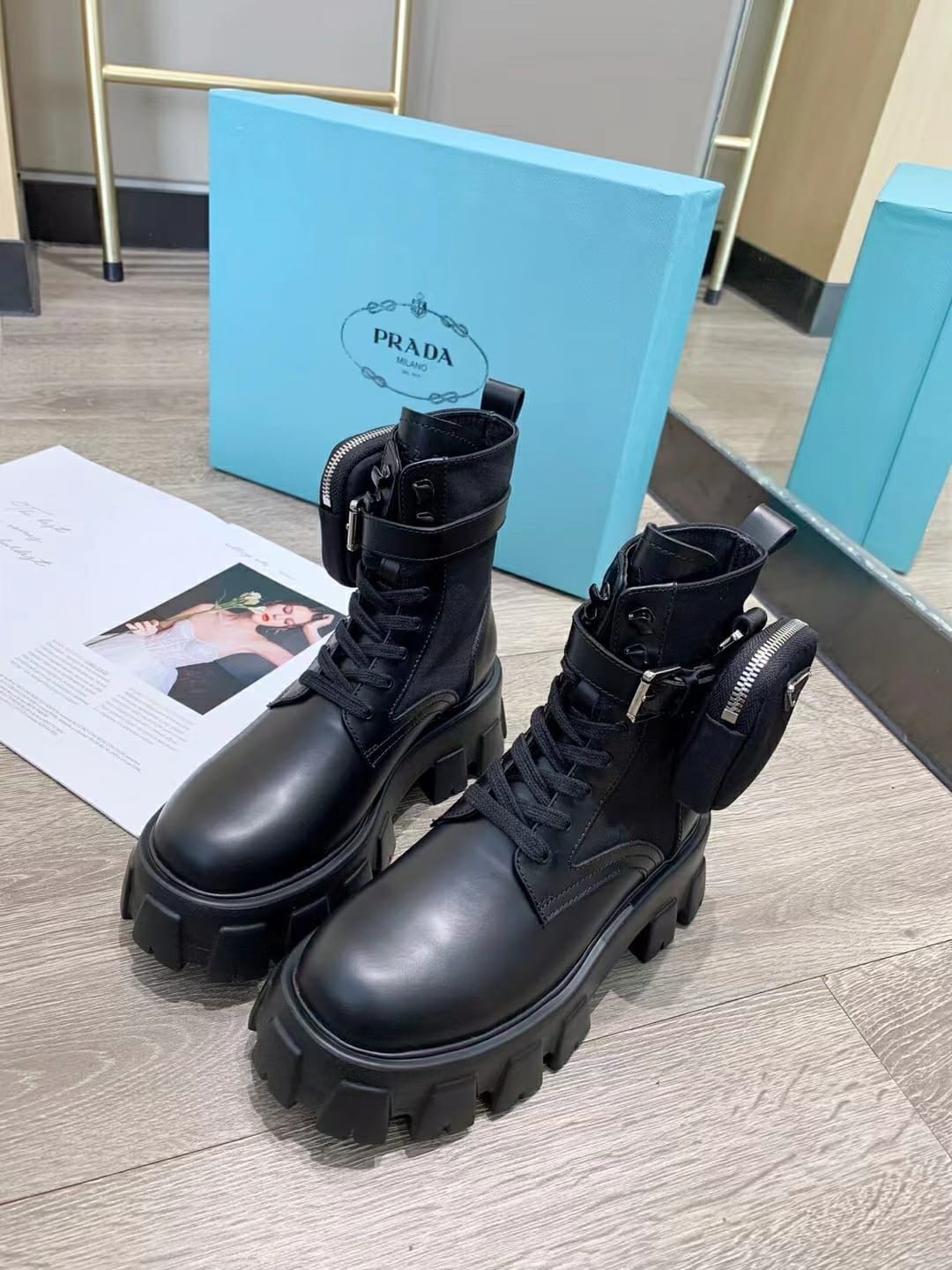 Prada Monilith Lace Up Boot