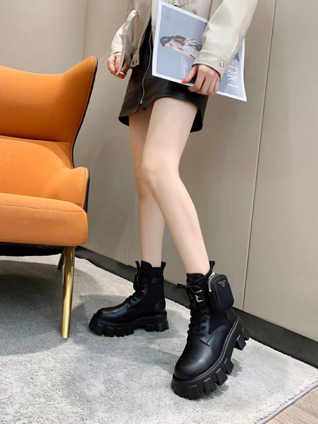 Prada Monilith Lace Up Boot