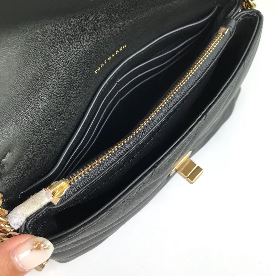 Tory Burch Kira Chevron Black Shoulder Bag (With Box)