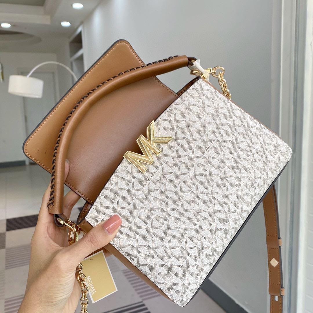 Michael Kors Karlie White Brown Crossbody Bag (With Box)