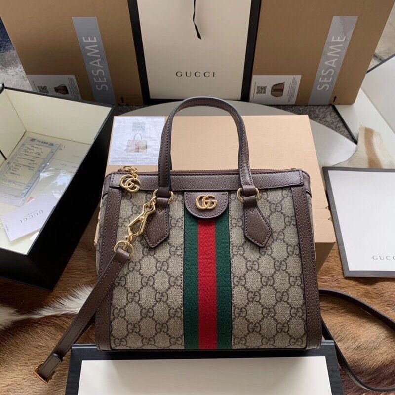 Gucci Ophidia Coffee Handbag (With Box)