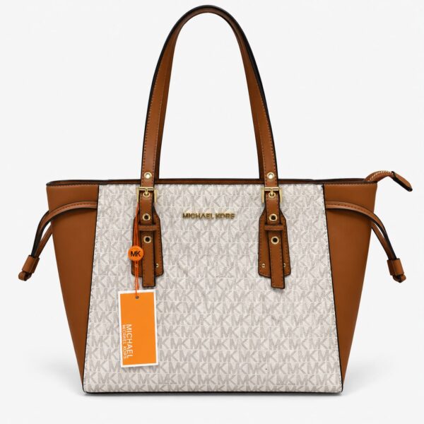 Michael Kors White Brown Voyager Tote Bag