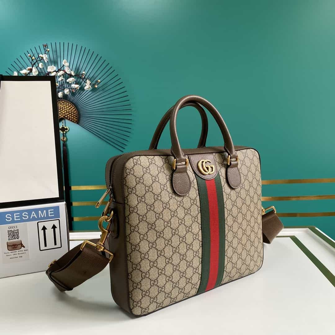 Gucci GG Supreme Ophidia Khaki Laptop Bag (With Box)