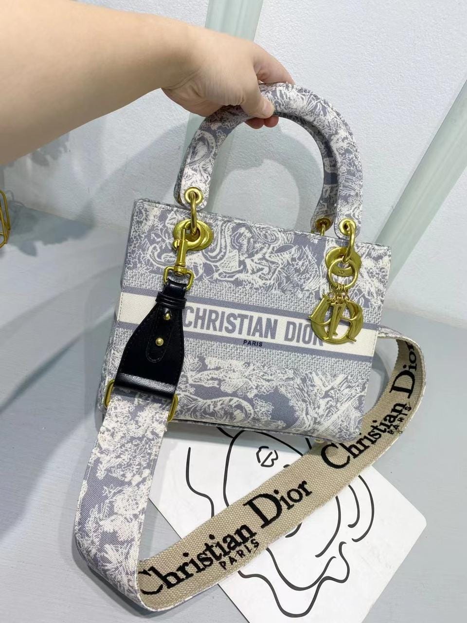 Lady Dior Canvas Grey Tiger Handbag