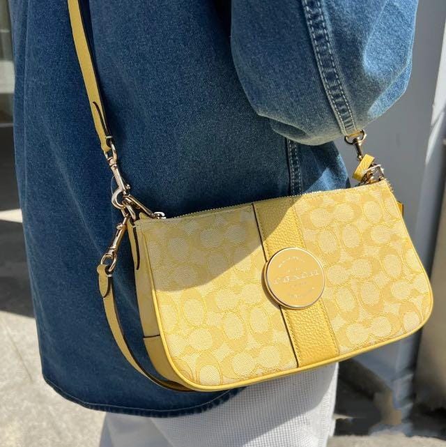 Coach Lonnie Baguette Yellow Shoulder Bag (With Box)