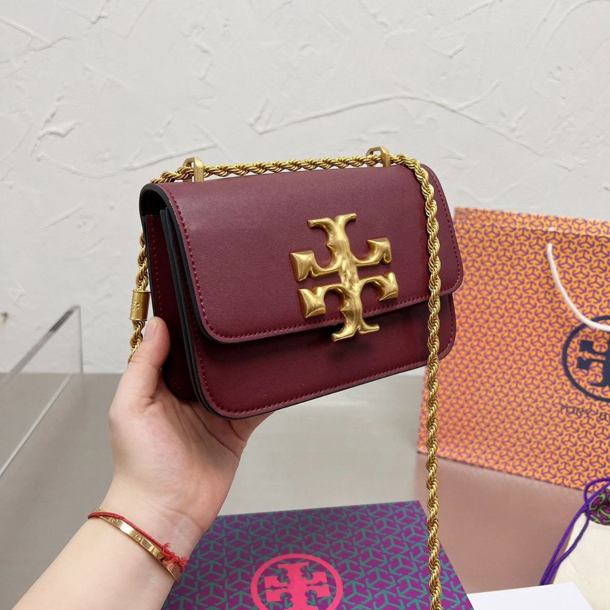 Tory Burch Eleanor Maroon Sling Bag (With Box)