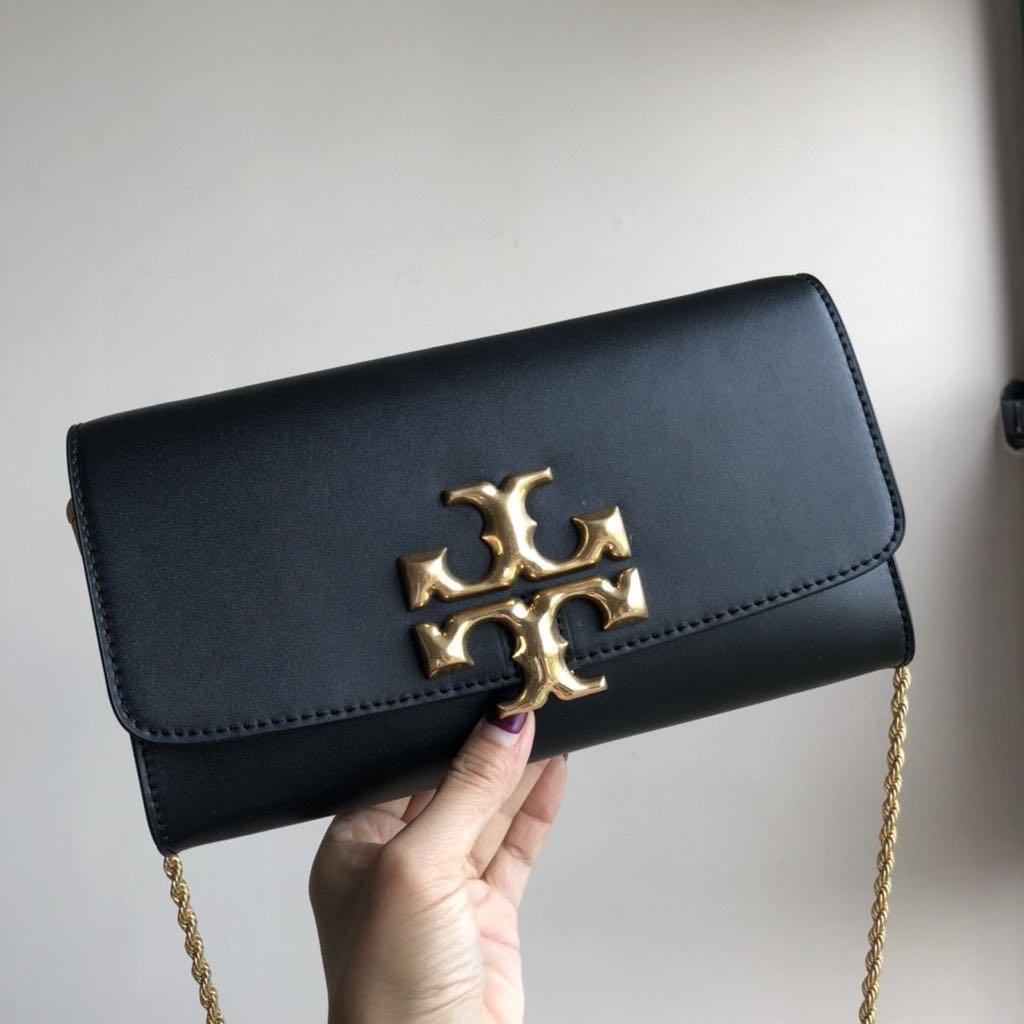 Tory Burch Eleanor Black Crossbody Clutch Bag (With Box)