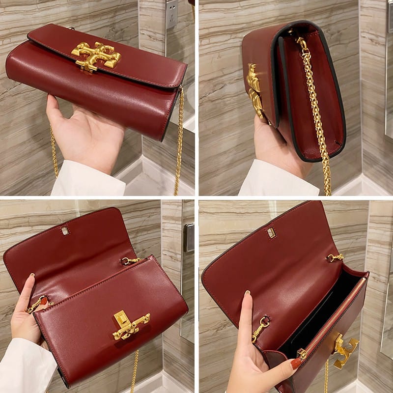 Tory Burch Eleanor Maroon Crossbody Clutch Bag (With Box)