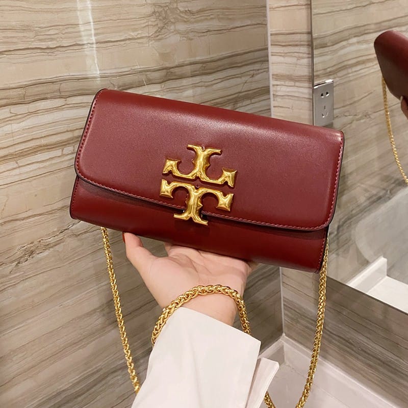 Tory Burch Eleanor Maroon Crossbody Clutch Bag (With Box)