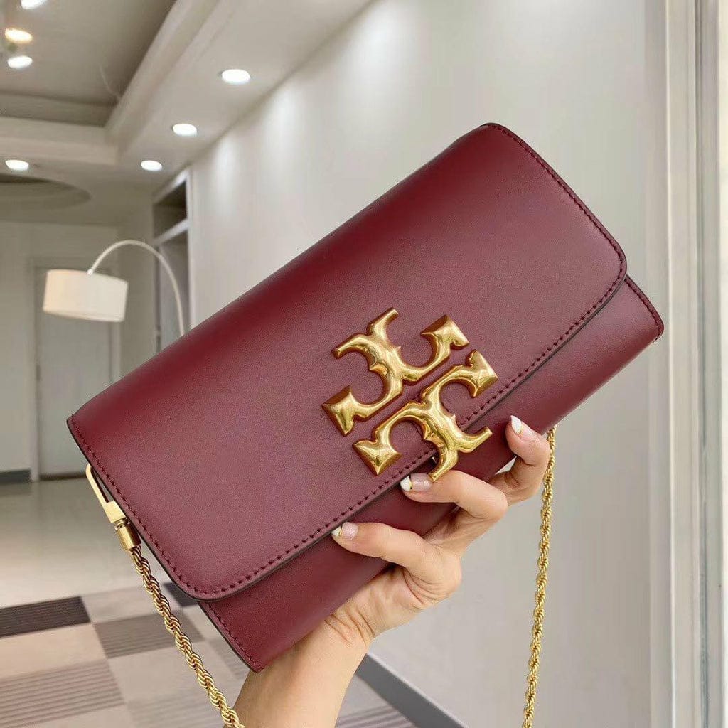 Tory Burch Eleanor Maroon Crossbody Clutch Bag (With Box)