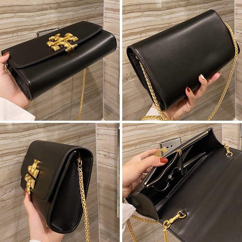Tory Burch Eleanor Black Crossbody Clutch Bag (With Box)