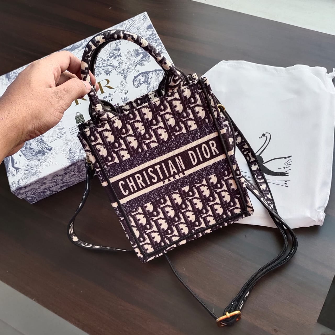 Christian Dior Black Letter Mini Book Tote (With Box)