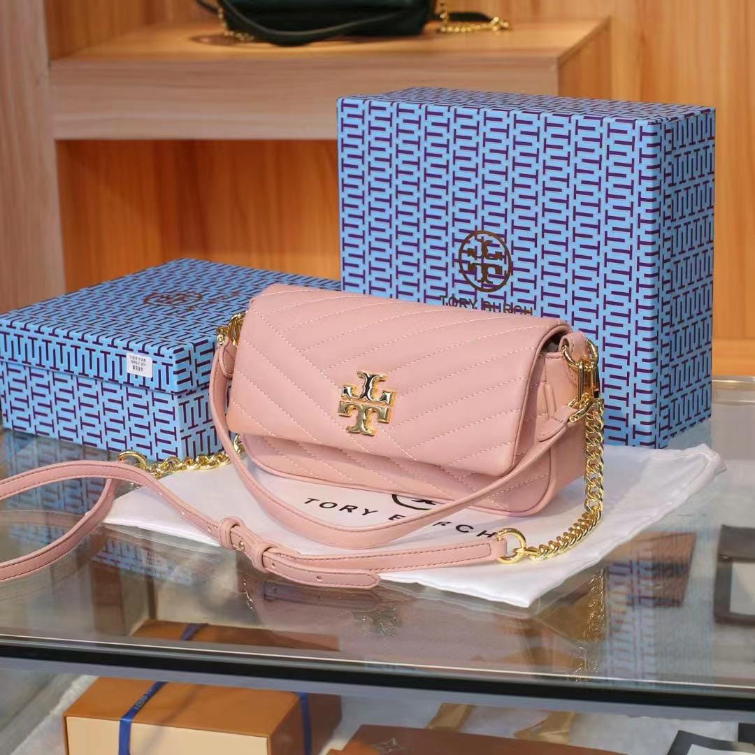 WhatsApp Image 2022-09-17 at 17.33.39 Tory Burch Small Kira Chevron Pink Convertible Shoulder And Sling Bag(With Box)