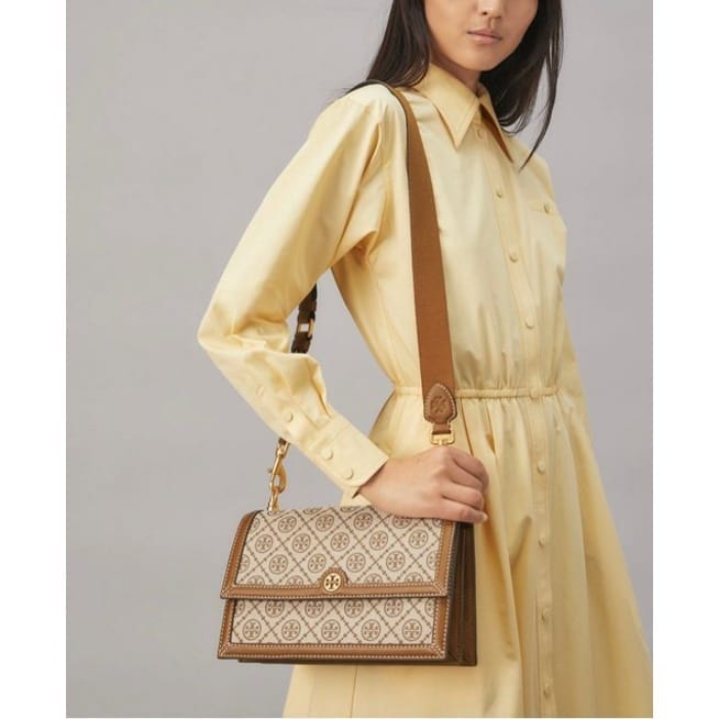 Tory Burch T Monogram Jacquard Brown Shoulder Sling bag (With Box)