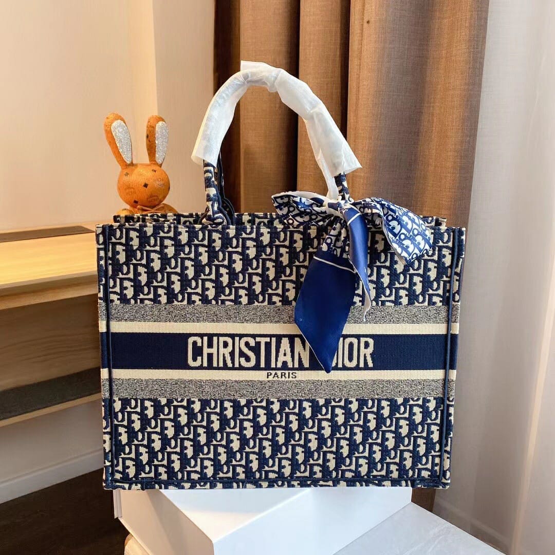 Dior Blue Embroidery Book Tote (With Box)