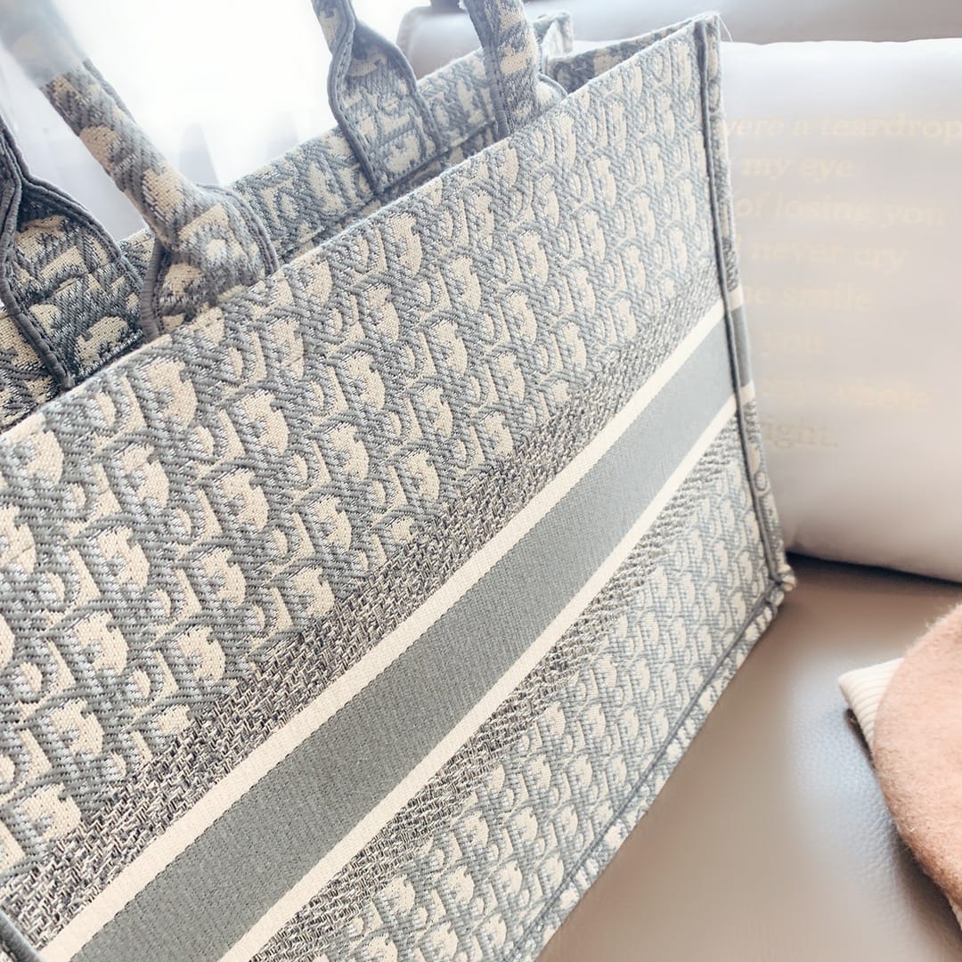 Dior Grey Embroidery Book Tote (With Box)