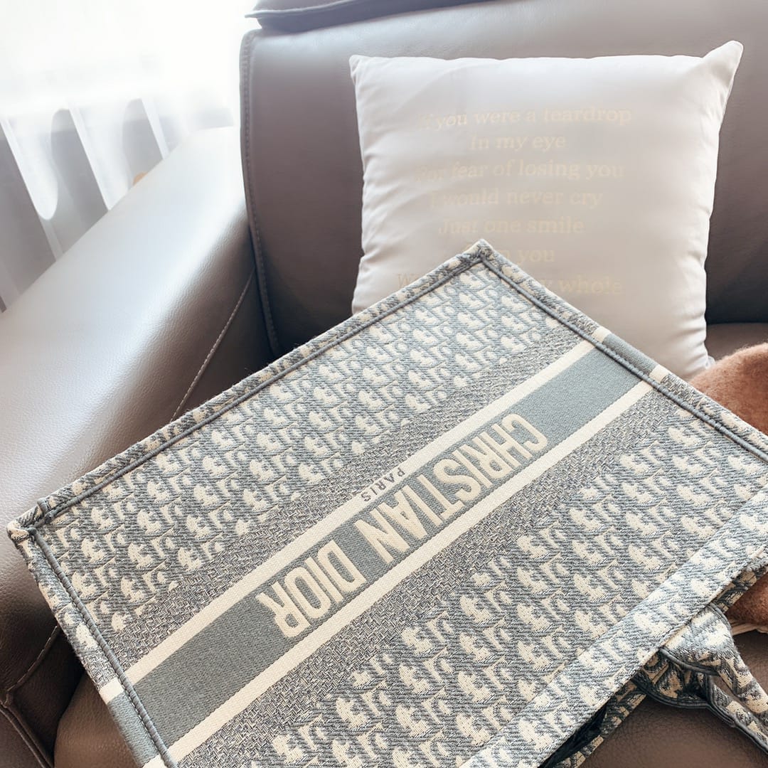 Dior Grey Embroidery Book Tote (With Box)