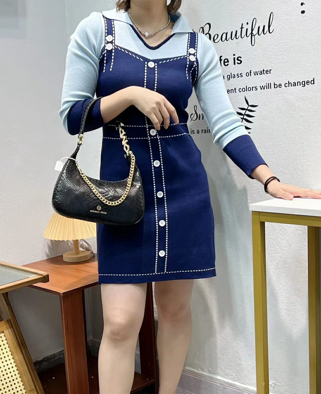 Michael kors Piper Metallic Black Shoulder Bag (With Box)