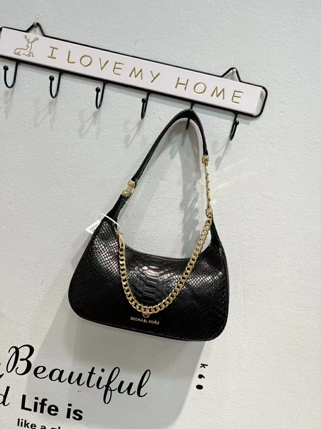 Michael kors Piper Metallic Black Shoulder Bag (With Box)