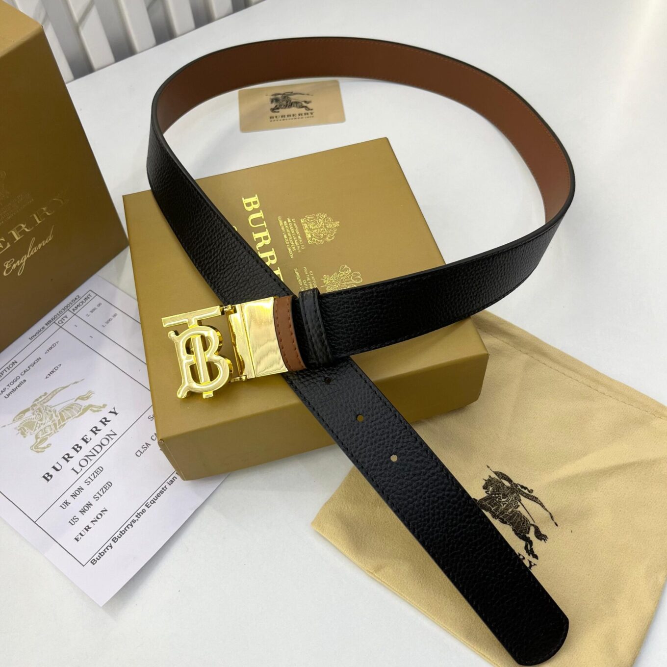 Burberry TB  Black Brown Reversible Premium Unisex Belt