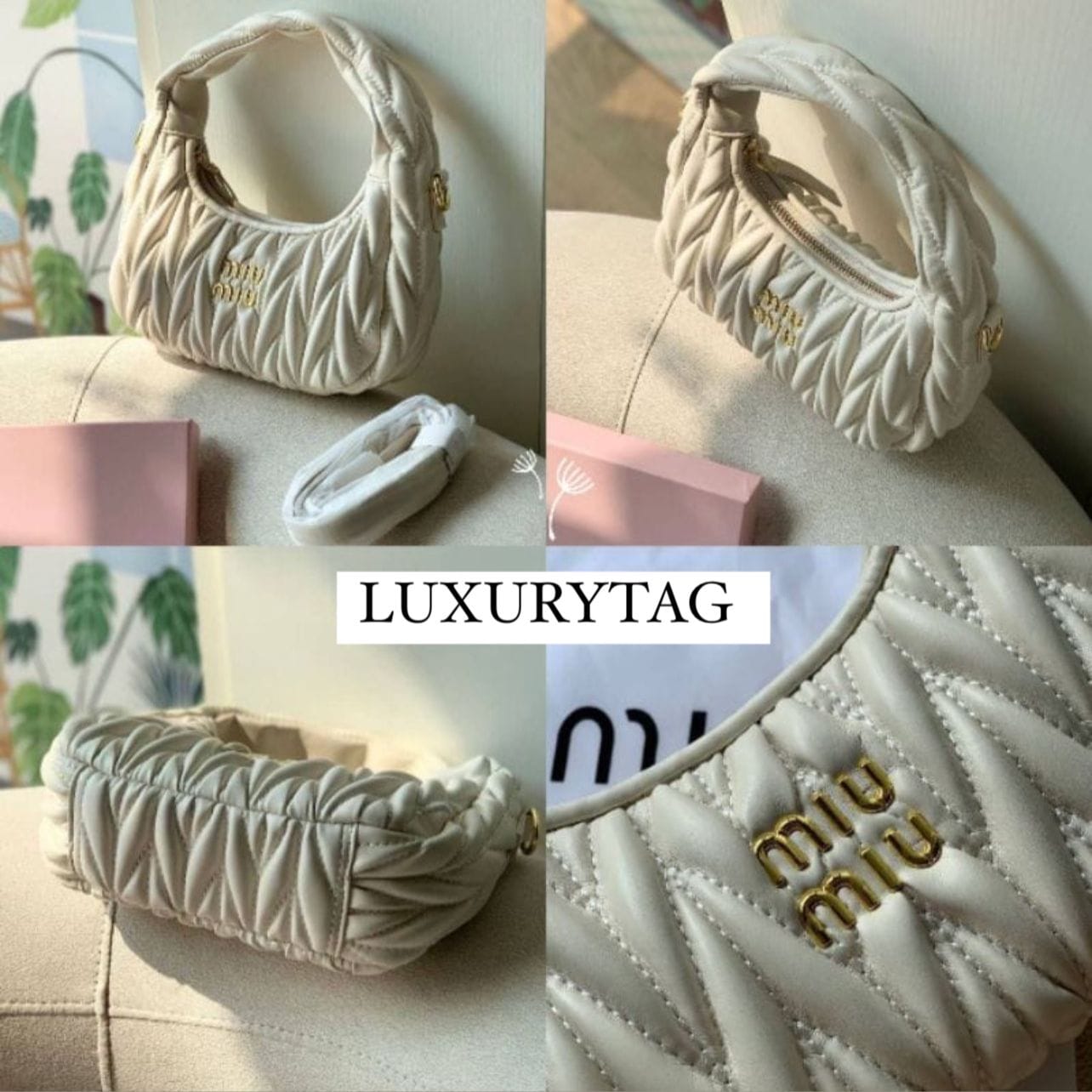 Miu Miu Wander White Small Hobo Bag (With Box)