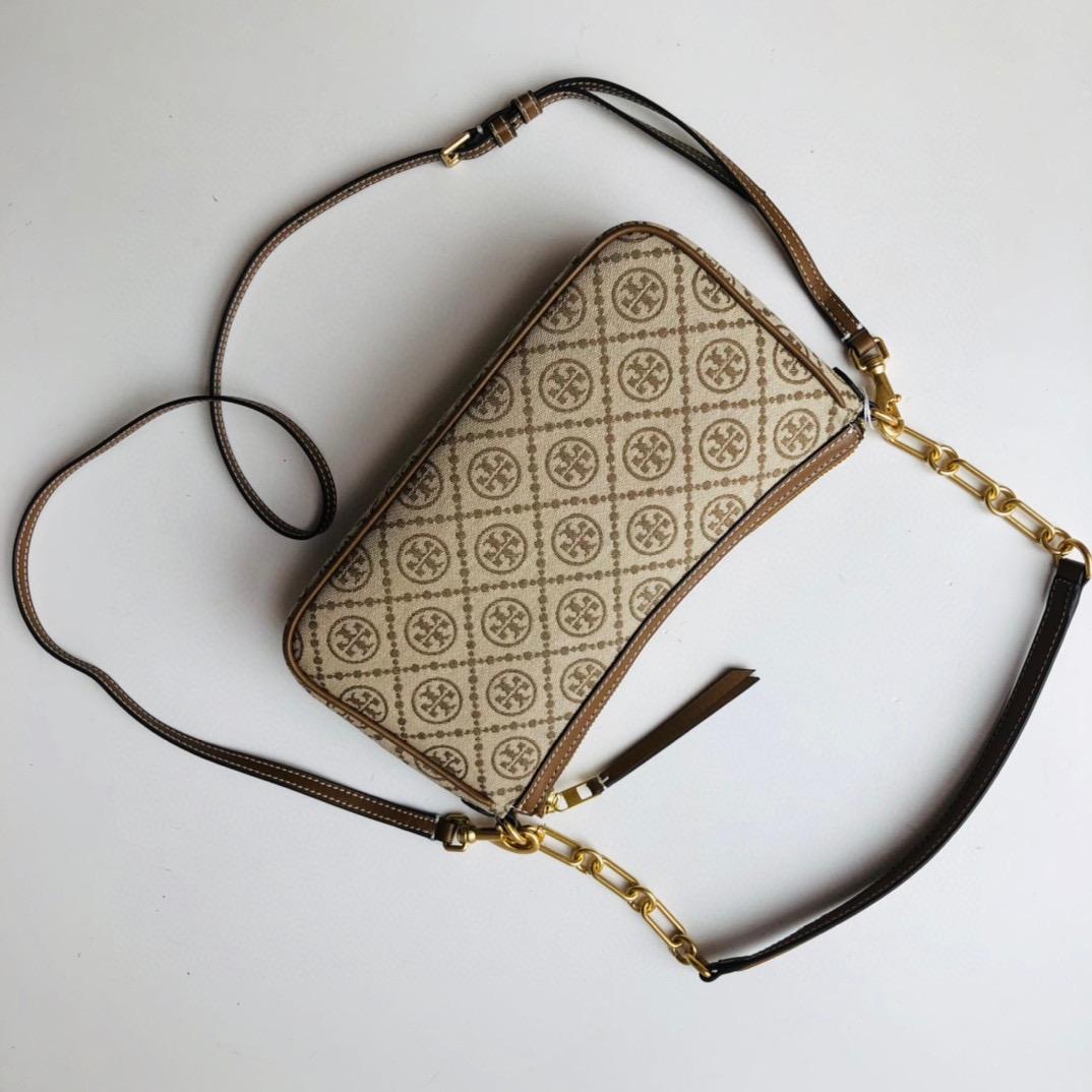 Tory Burch T Monogram Khaki Jacquard Sling Bag (With Box)