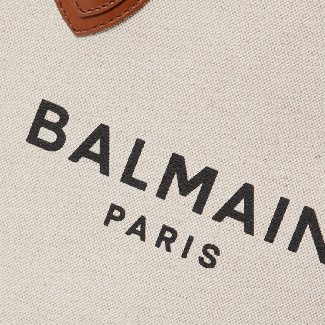 Balmain B Army Leather Trimmmed Beige Brown Canvas Tote - TheLuxuryTag