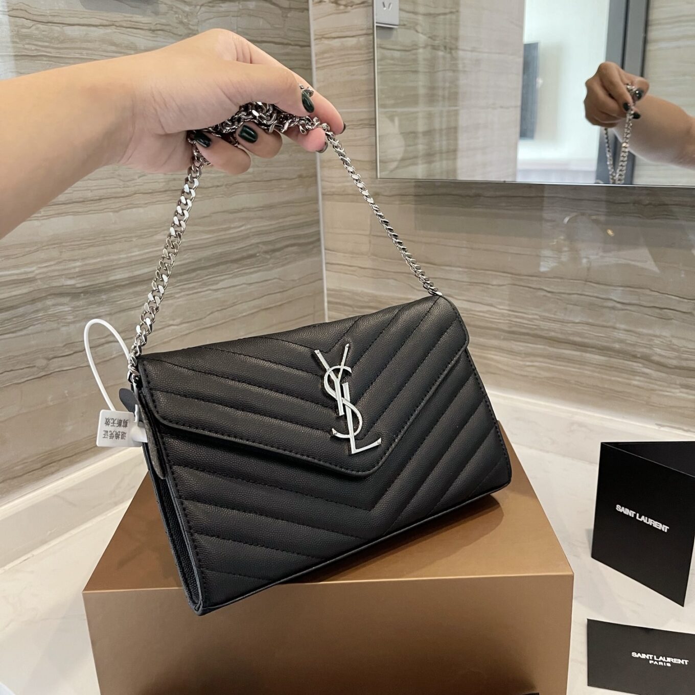 YSL Black Silver Envelope Sling bag (With Box)