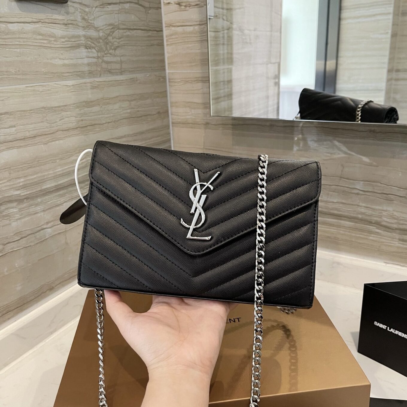YSL Black Silver Envelope Sling bag (With Box)